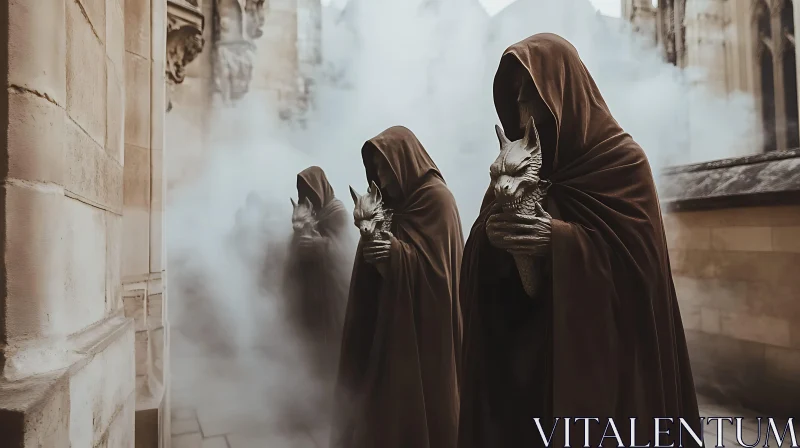 AI ART Eerie Hooded Figures in Mist