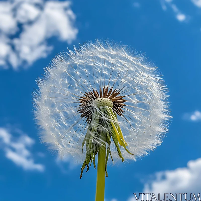 Dandelion Seeds Ready for Dispersal Against Clear Sky AI Image