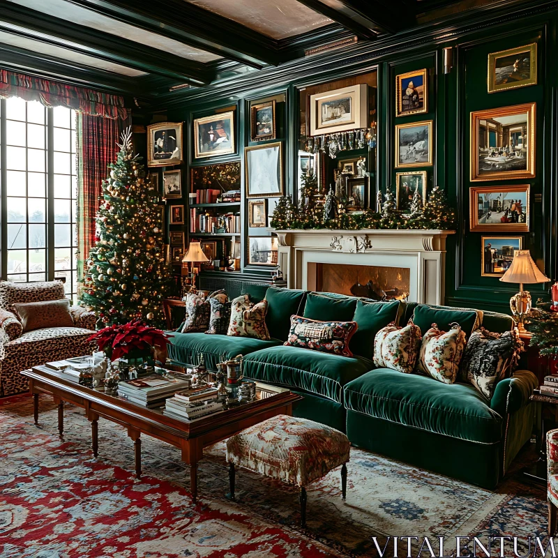 Luxurious Holiday Living Room Scene AI Image