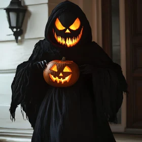 Cloaked Figure with Jack-o'-Lantern