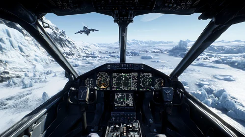 Snowy Flight: Airplane Cockpit Perspective