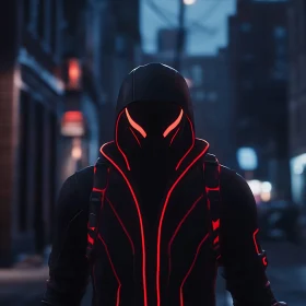 Futuristic Figure with Red Neon Accents