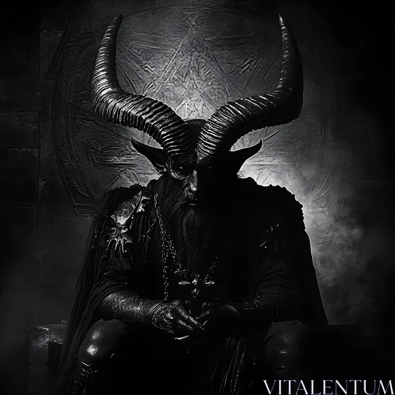 Dark Demon with Horns and Occult Symbols AI Image