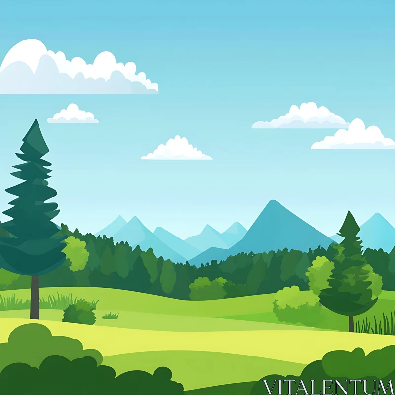 AI ART Cartoon Green Hills and Mountains