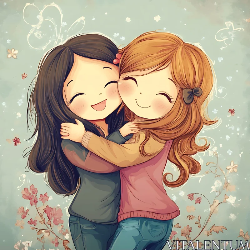 Cartoon Friendship Illustration AI Image