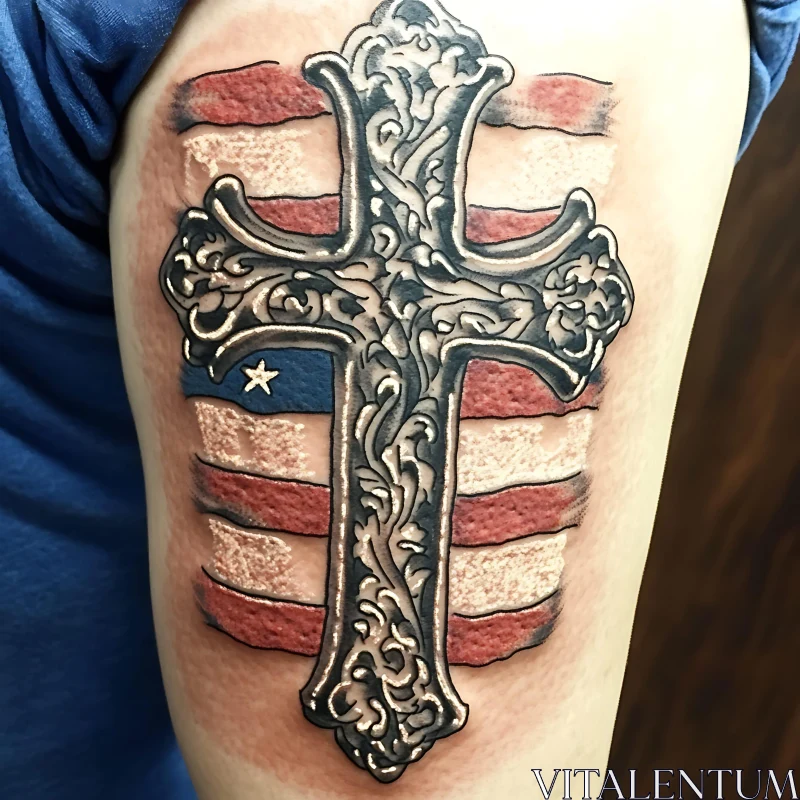 Patriotic Cross Tattoo Design AI Image