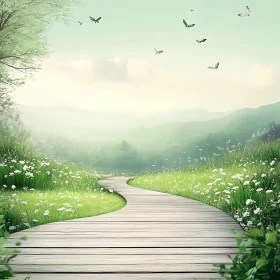 Wooden Path and Butterflies