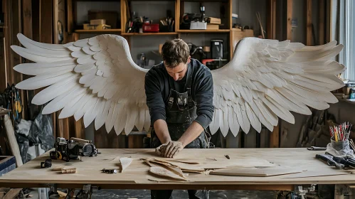 Man Creating Winged Masterpiece