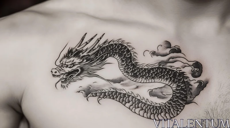 Detailed Mythical Dragon Chest Tattoo AI Image