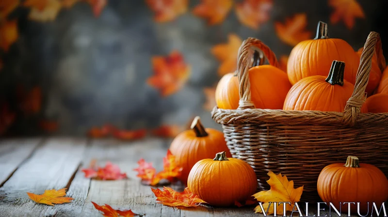 Rustic Autumn Pumpkin and Leaves Still Life AI Image