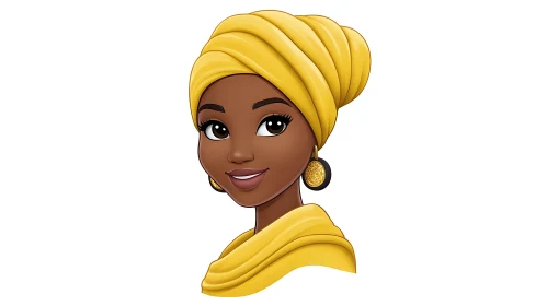 Cartoon Woman with Yellow Headwrap