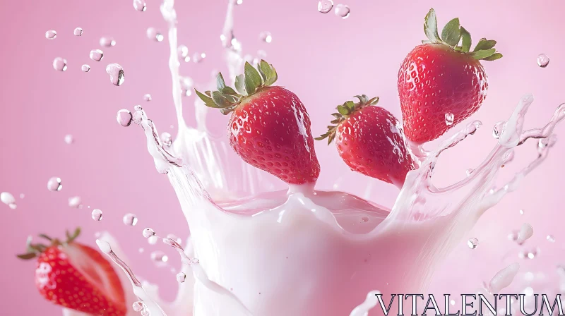 Strawberries in Creamy Milk AI Image