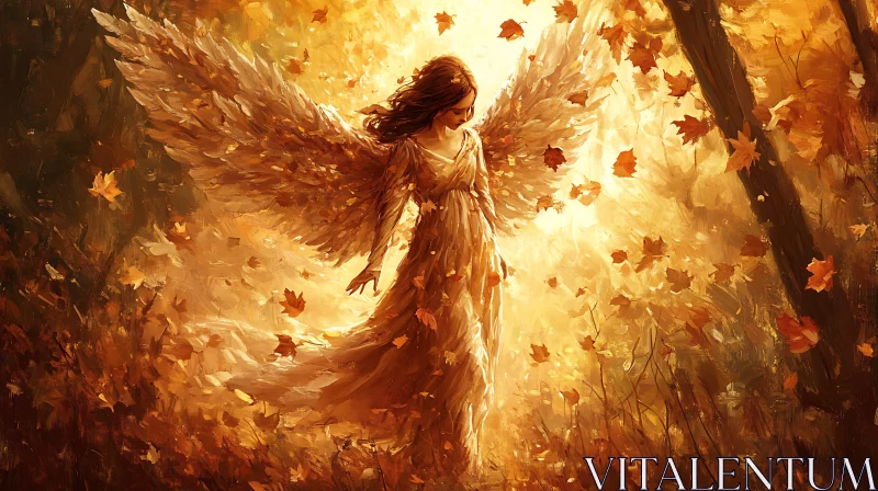 Autumn Angel in Forest of Gold AI Image