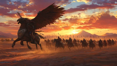 Warrior Leading Army Under Sunset