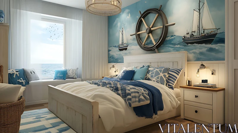 AI ART Coastal Style Bedroom with Sea Theme