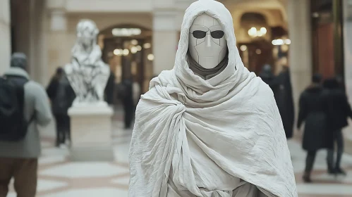 Masked Figure in Museum Setting