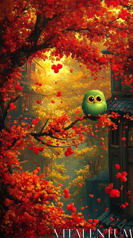 AI ART Enchanting Autumn Scene with Owl