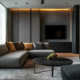 Elegant Gray Sofa with Marble Table