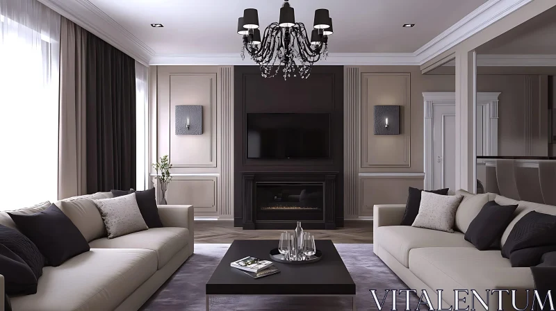 Modern Interior with Fireplace and Sofas AI Image