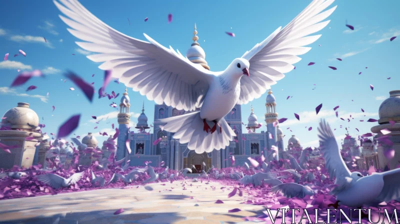Dove Flight at White Castle - Disney Animation in Unreal Engine 5 Style AI Image