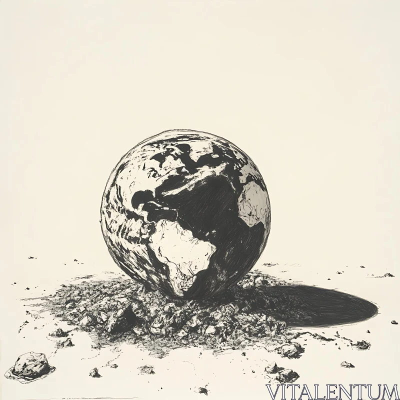 AI ART World on the Rocks: A Globe Illustration