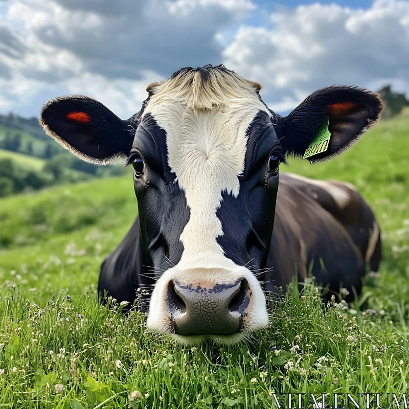 Cow Resting in Meadow AI Image