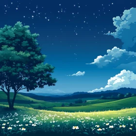 Starry Night Over Green Fields