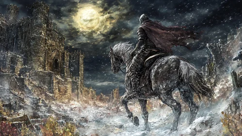 Moonlit Knight on Horseback