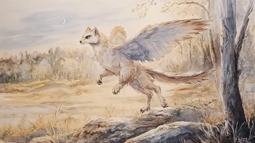 Fantasy Creature: Leaping Winged Wolf