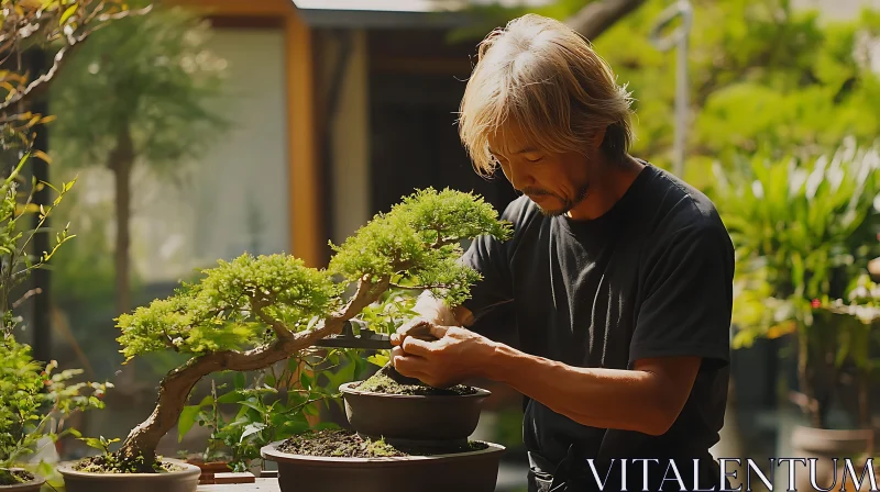 Gardener and Bonsai Tree AI Image