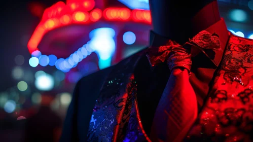 Mysterious and Elegant Mannequin in Red and Black Suit