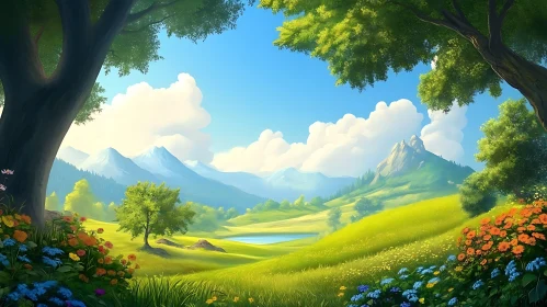 Scenic Mountain View with Flower Meadow