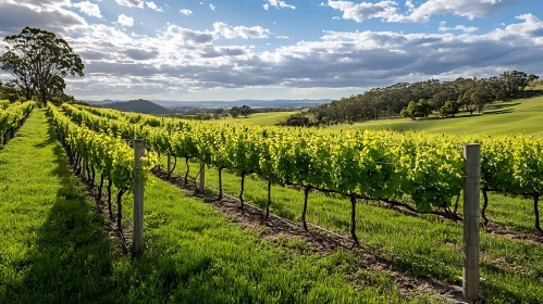 Green Vineyard with Rolling Hills