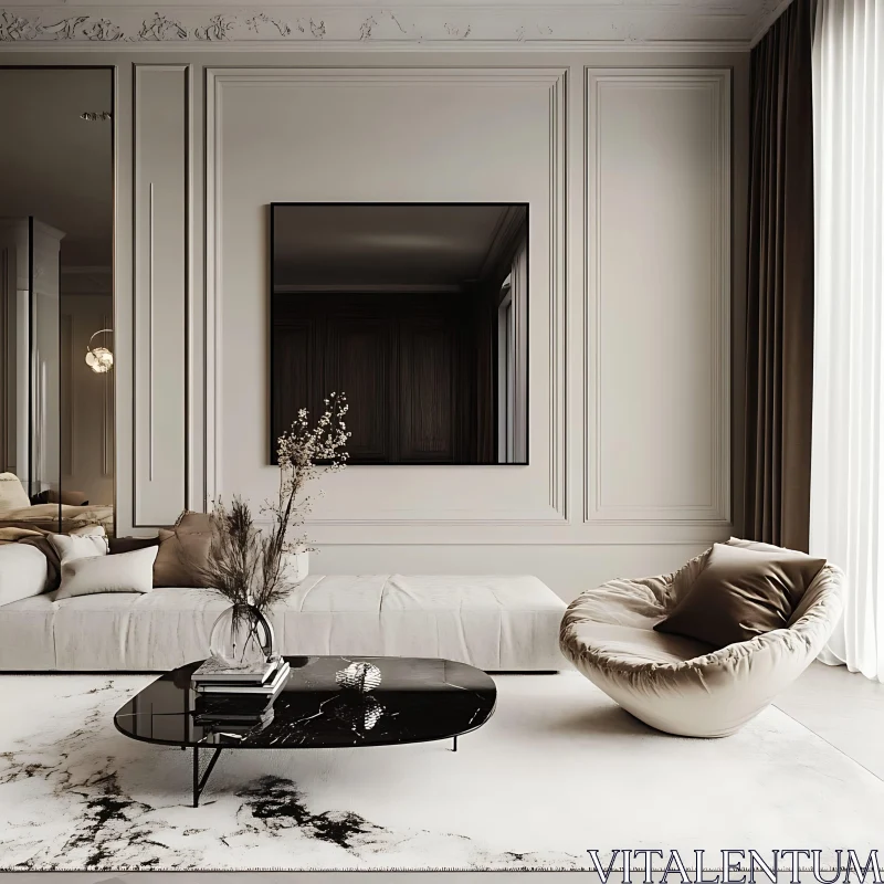 AI ART Calm Interior with Sofa and Marble Table