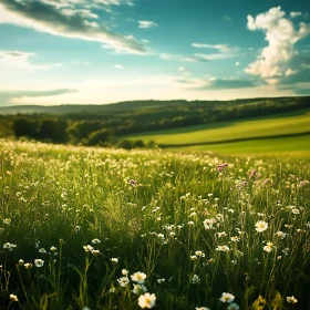 Floral Meadow Landscape with Rolling Hills