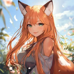 Whimsical Fox-Girl with Blossoms