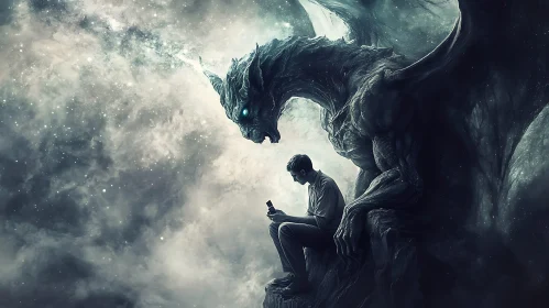 Fantasy Scene: Man and Dragon