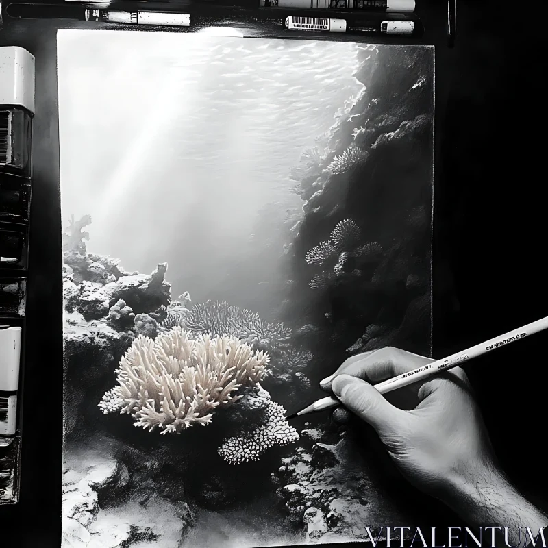 Underwater Coral Art Sketching Process AI Image