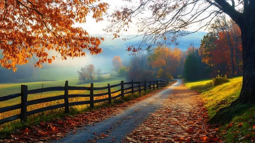 Fall Scenery with Leaf-Strewn Road