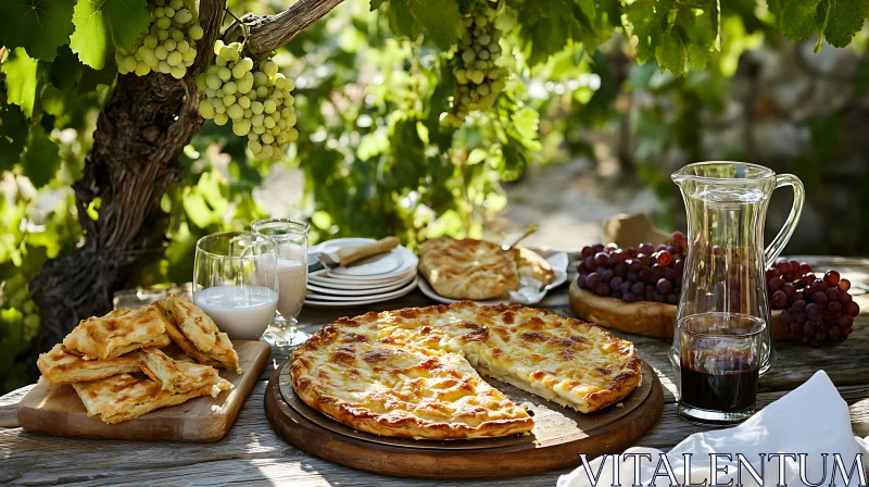 AI ART Charming Outdoor Spread: Pizza, Pastries, and Wine