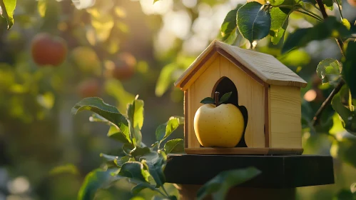 Golden Apple in Wooden Birdhouse