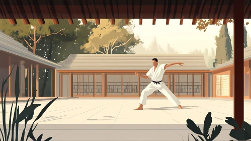 Karate Master in Tranquil Dojo Setting