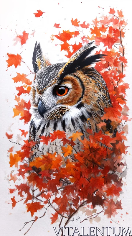 AI ART Owl and Autumn Leaves Art