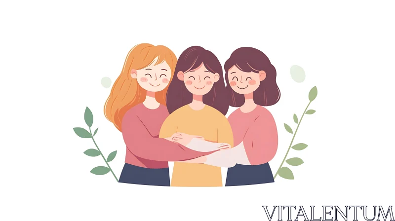 Illustration of Three Friends Embracing AI Image