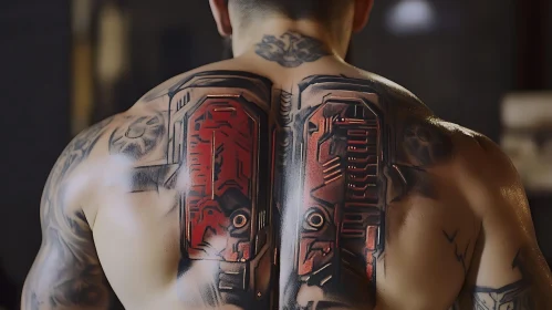 Futuristic Mechanical Back Tattoo