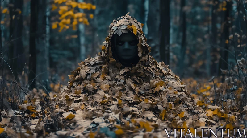 Autumnal Cloaked Figure in the Woods AI Image