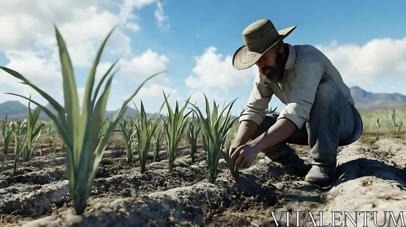 Agricultural Scene of a Farmer Working AI Image