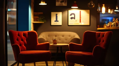 Cozy Red Armchairs in Vintage Room