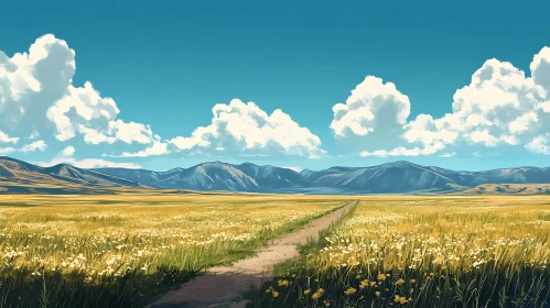 Golden Field and Mountain Landscape