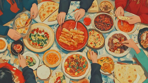 Overhead View of a Shared Meal